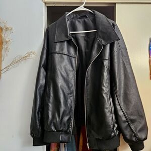 Black Leather Oversized Jacket Size 6 from Pretty Little Thing